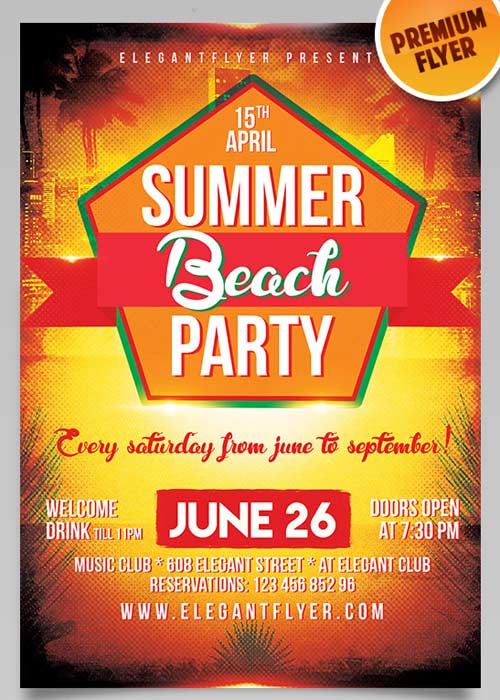 Summer Party Flyer V3 PSD Template + Facebook Cover