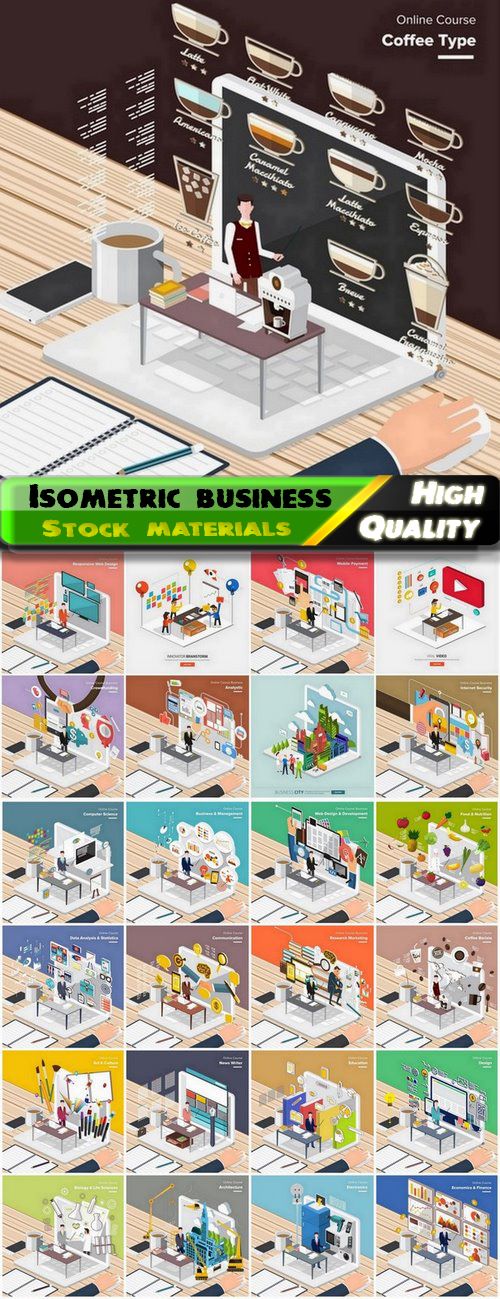 Business isometric office and workspace - 25 Eps