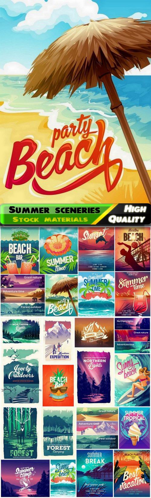 Summer sceneries with mountains beaches forests - 25 Eps