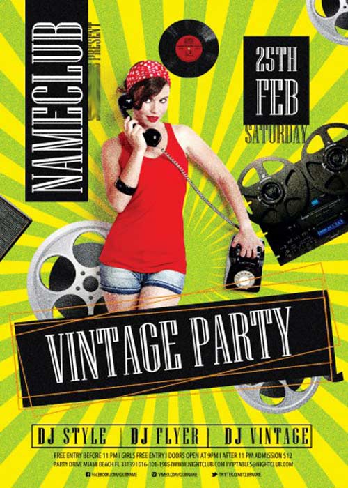 Vintage party Flyer V3 PSD Template + Facebook Cover