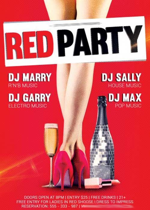 Red party V5 Flyer PSD Template + Facebook Cover