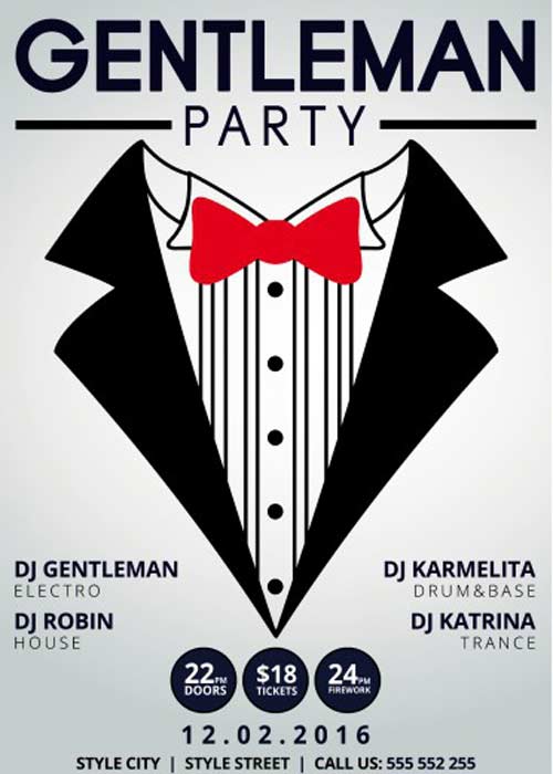 Gentleman Party PSD Flyer Template + Facebook Cover