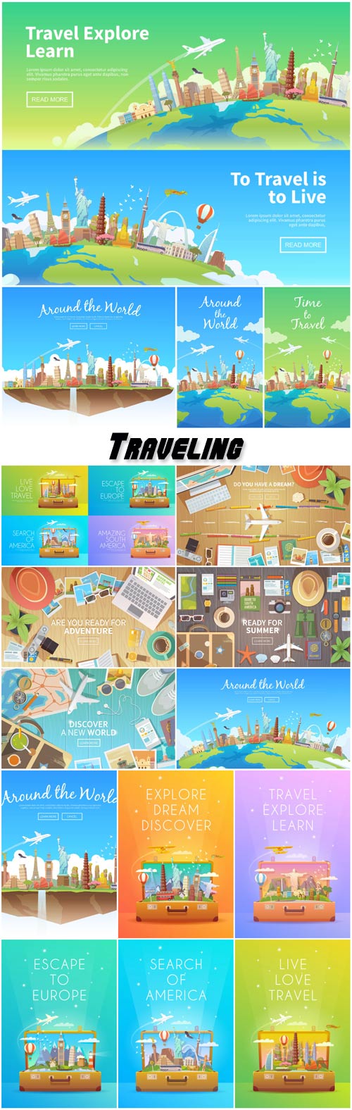 Traveling, summer vacation, vector backgrounds