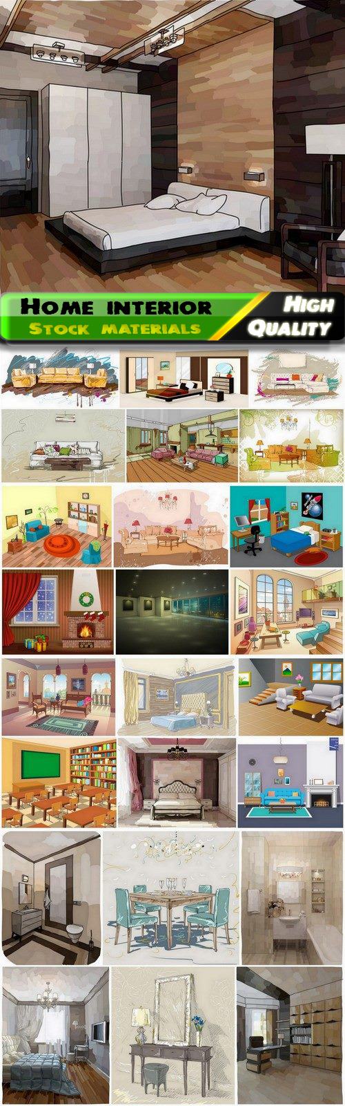 Sketches and illustrations of home interior - 25 Eps