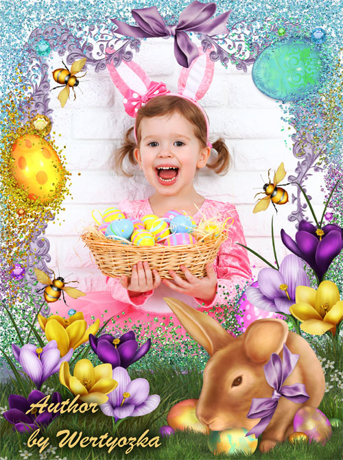 С праздником пасхи, рамка с пасхальным кроликом и цветами