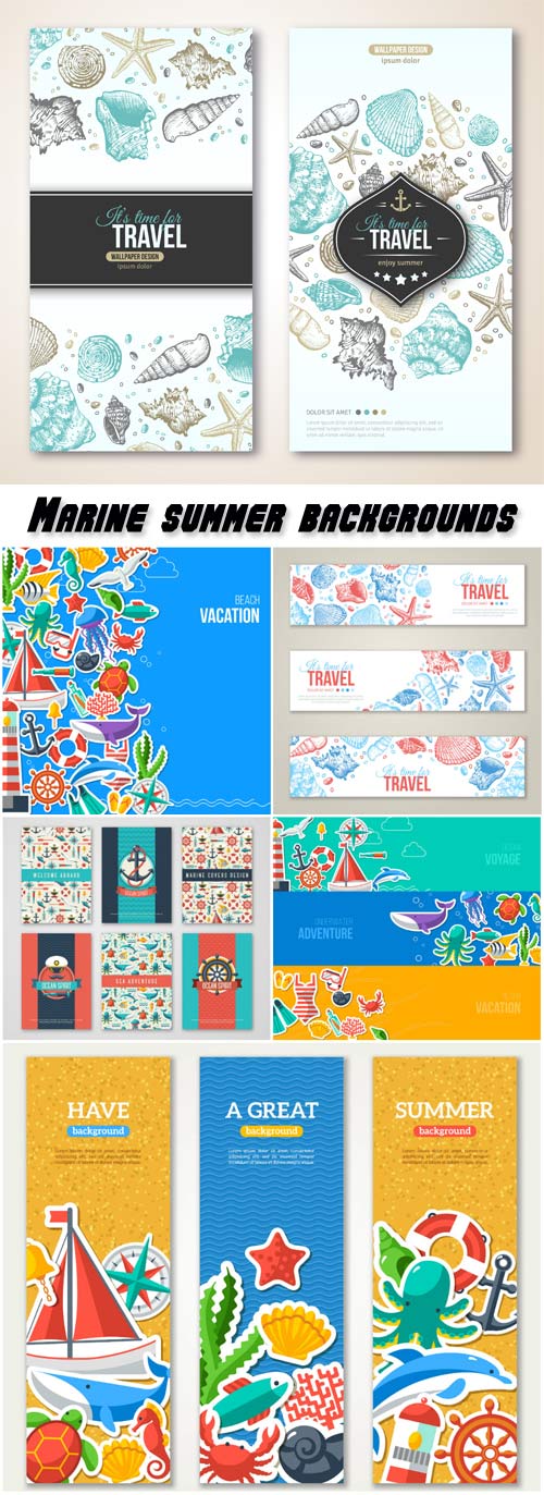 Marine summer banners and backgrounds vector